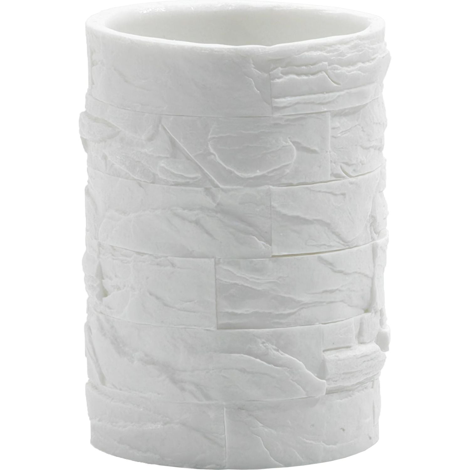 VESTIAMO CASA - Bicchiere Porta Spazzolini Effetto Pietra Bianco - h10,5 diametro 7,3 cm